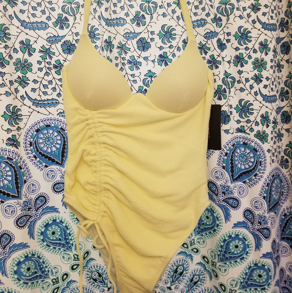 Lemon Ruched Drawstring Cupped Swimsuit